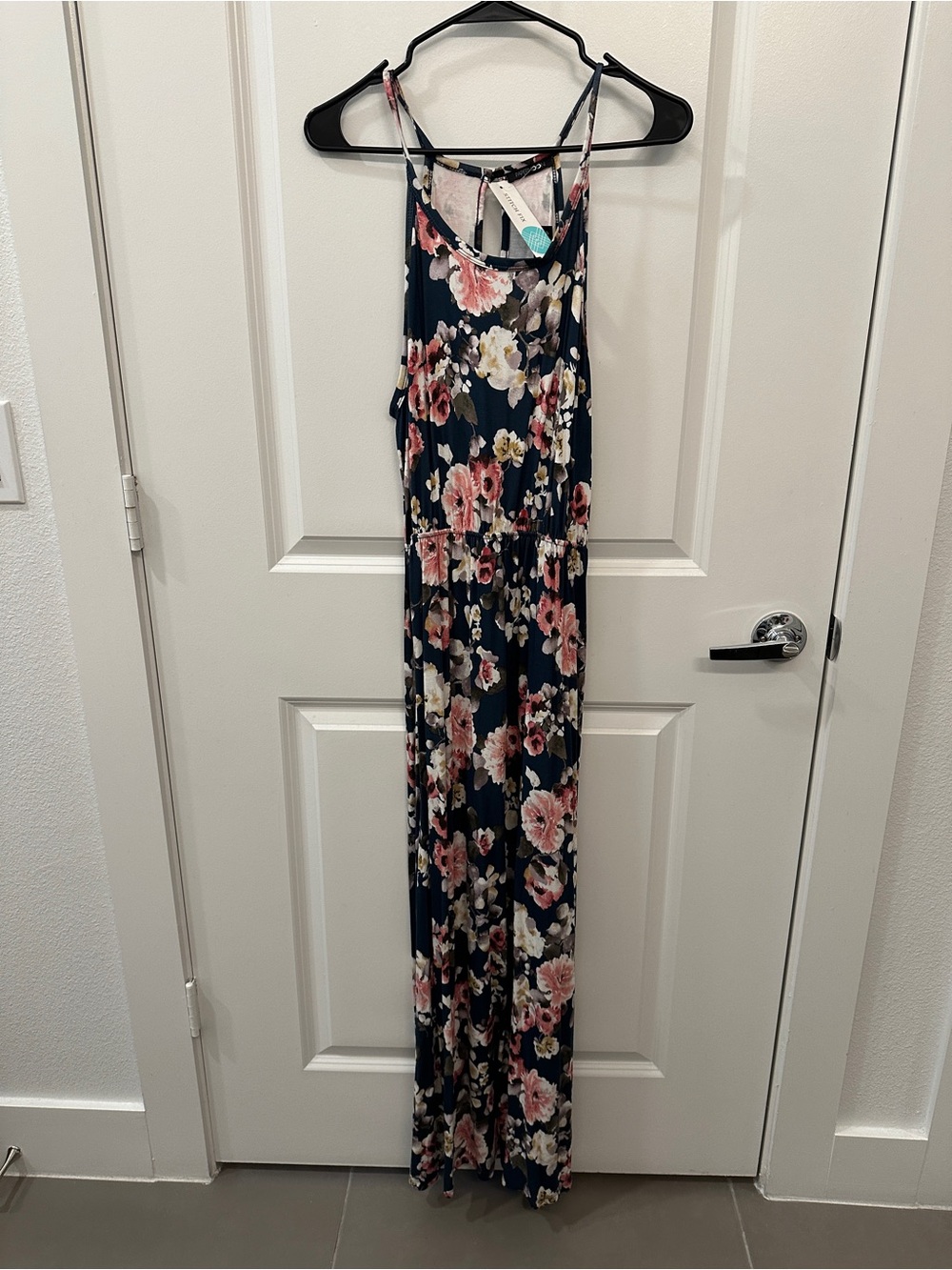 Papermoon Floral Maxi Dress in Navy with Pink & Cream Accents